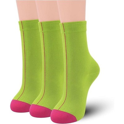 SERISIMPLE Women Rayon Bamboo Thin Vivid Color Super Soft Stretchy Crew Socks Yellow Medium 3 Pairs