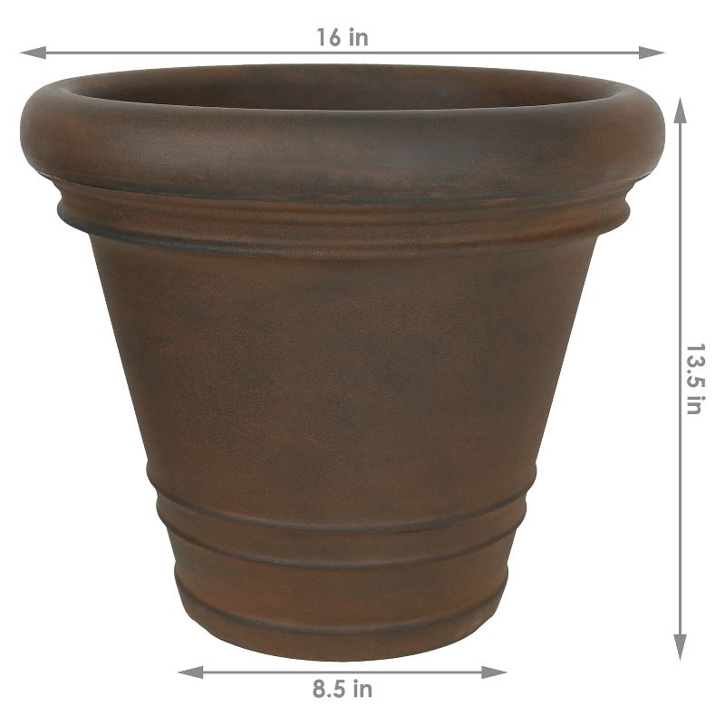 Sunnydaze Crozier Polyresin Outdoor/Indoor Heavy-Duty Double-Walled Fade-Resistant Flower Pot Planter - 16" Diameter - Rust, 3 of 8