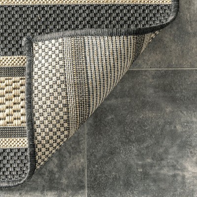Charcoal and Tan Striped Indoor/Outdoor Synthetic Rug