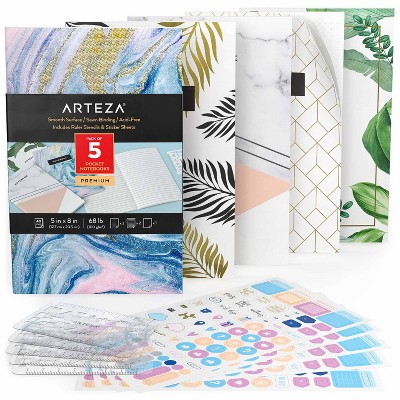 Arteza Pocket Paper Notebooks for School, 40 Sheets - 5 Pack (ARTZ-3933)