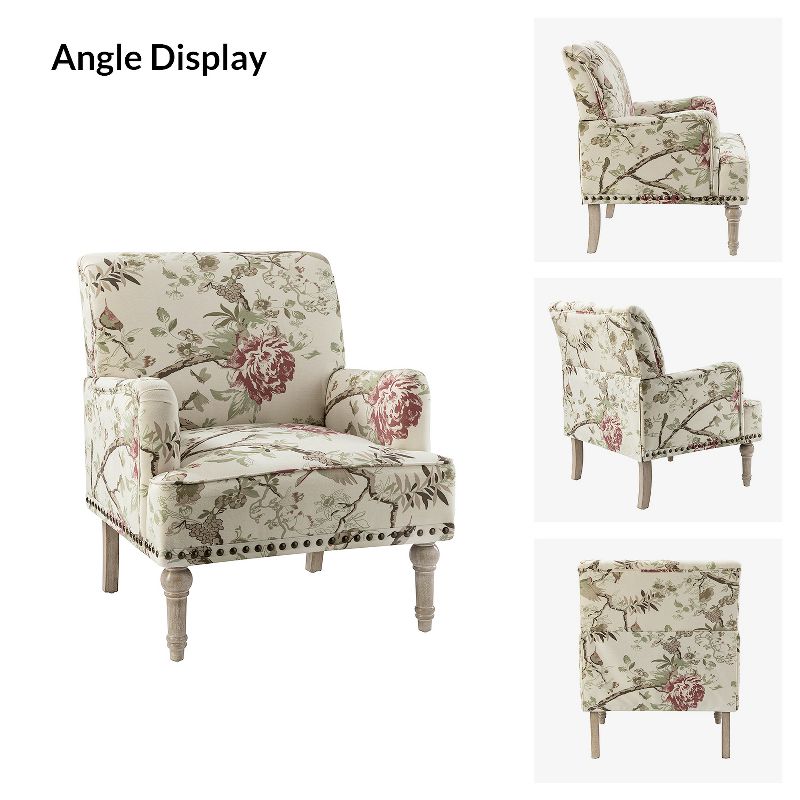 Reggio  Traditional  Wooden Upholstered  Armchair with Floral Patterns and  Nailhead Trim | ARTFUL LIVING DESIGN, 4 of 11