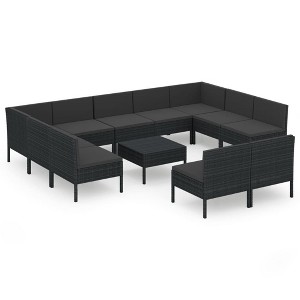 vidaXL Patio Lounge Set Outdoor Sectional Sofa Set with Table, Poly Rattan, Black - 1 of 4