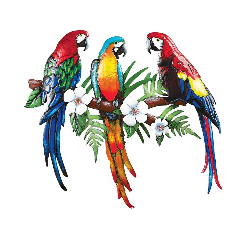 Collections Etc Hand-Painted Tropical Parrot Trio Wall Art Decor 22.25" x 1" x 20.5", 1 of 3