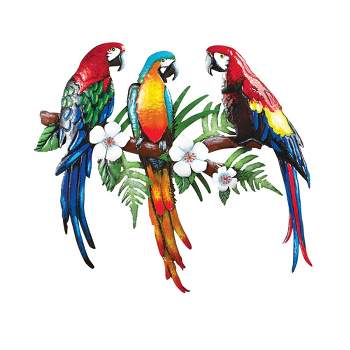 Collections Etc Hand-Painted Tropical Parrot Trio Wall Art Decor 22.25" x 1" x 20.5"