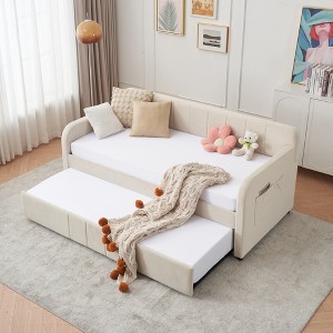 Twin Size Upholstered Daybed with Trundle for Bedroom, Living Room, or Guest Room - 1 of 4
