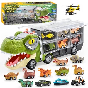 Joyfy 13-in-1 Dinosaur Dinosaur Toy Set with 12 Pull-Back Cars for Kids Ages 3-5, Dinosaur Transport Carrier, Birthday Gift for Toddlers Boys 3+ Years - 1 of 4