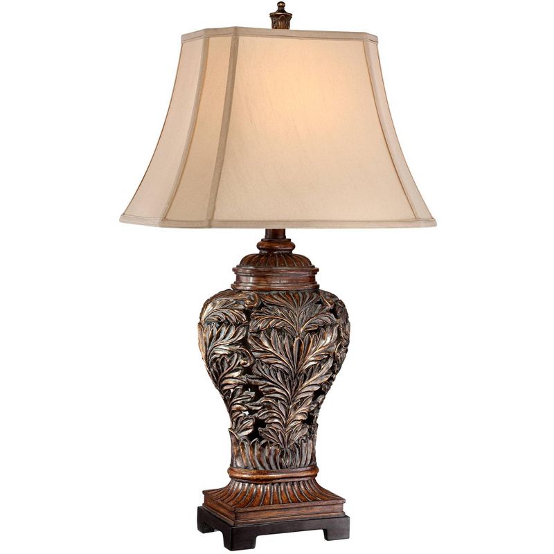 Barnes and Ivy Leafwork Traditional Table Lamp 32 1/2" Tall Bronze with USB Dimmer Cord Tan Rectangular Shade for Bedroom Living Room Bedside Office, 1 of 10
