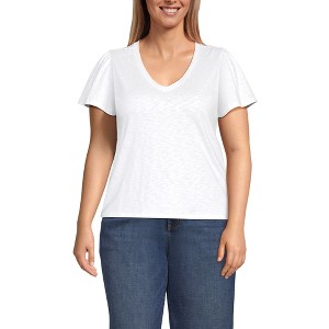 Lands' End Women's Slub Flutter Sleeve V-Neck T-Shirt - 1 of 4