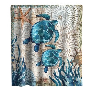 Aoibox Nautical Green Sea Turtles Beach Theme Fabric Shower Curtain Sets Bathroom Blue Ocean Decor with Grommets and Hooks - 1 of 4