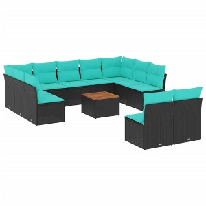 vidaXL 12 Piece Patio Sofa Set with Cushions Black Poly Rattan - Black and Blue - 1 of 4