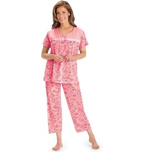 Collections Etc Lace Trim Floral Print 2-Piece Capri Pajama Set - 1 of 4