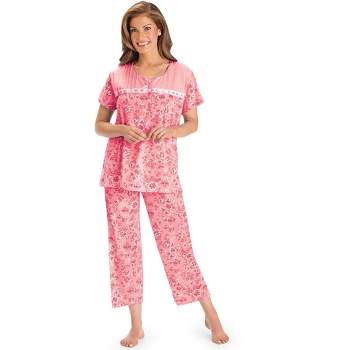 Collections Etc Lace Trim Floral Print 2-Piece Capri Pajama Set