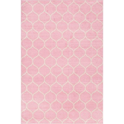 Easy-Care Pink Trellis Synthetic Area Rug 4' x 6'