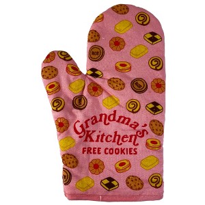 Grandmas Kitchen Free Cookies Oven Mitt Funny Grandmother Gift Baking Kitchen Glove - Crazy Dog Bakeware - 1 of 4