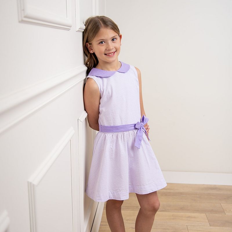 Hope & Henry Girls' Peter Pan Collar Seersucker Dress, Toddler, 2 of 8