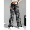 Clearlove Women Plaid Wide Leg Pants Casual High Waisted Baggy Trousers - 2 of 4
