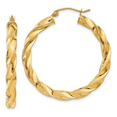 Black Bow Jewelry 4mm x 36mm Polished 14k Yellow Gold Hollow Twisted Round Hoop Earrings