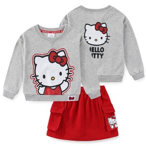Hello Kitty Sanrio Girls French Terry Sweatshirt and Skort Skirt 2 Piece Set for Big Kids - 1 of 4