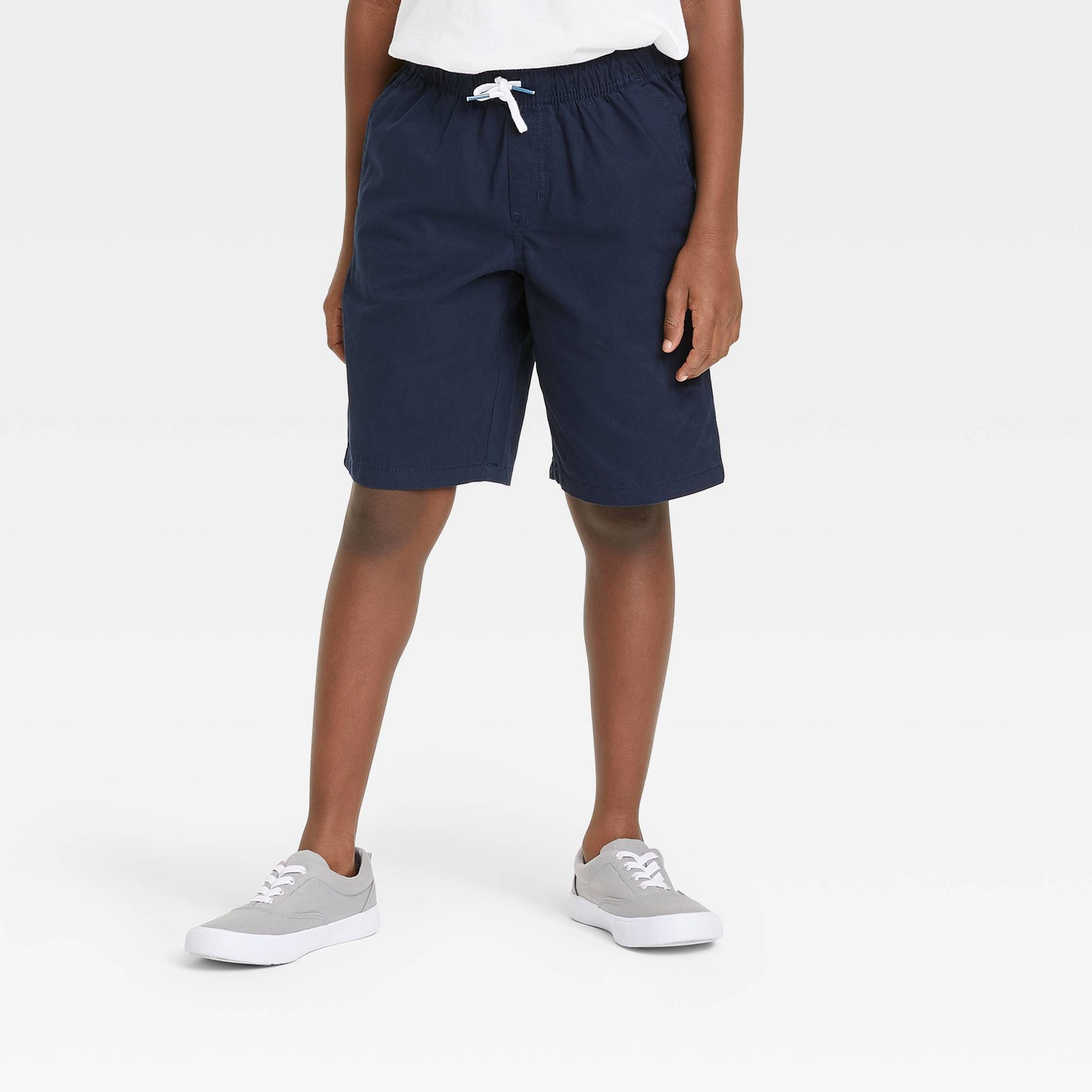 Boys' Playwear 'At the Knee' Pull-On Shorts - Cat & Jack™ Navy S: Cotton Twill, Side & Patch Pockets, Drawstring Waist