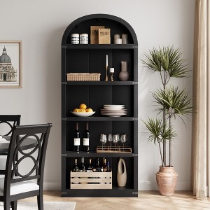 Mid-Century Modern Arched Bookshelf 71 Inch Tall with Door & Storage, 5-Tier Bookcase for Living Room, Kitchen, Home Office - 1 of 4