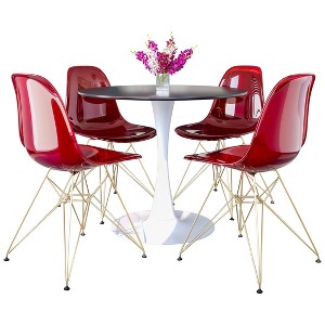 LeisureMod 5-Piece Dining Set with 35" Round Dining Table in White Iron Pedestal Base and 4 ABS Plastic Side Chair with Gold Base - 1 of 4