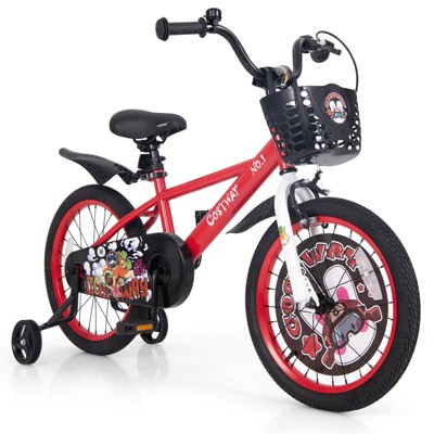 Infans Rabbit Pilot Sporty Kids Bike, 18 Inch Child Bike for 4-8 Years Old with Adjustable Height, Training Wheels, Handbrake & Coaster Brake, Red