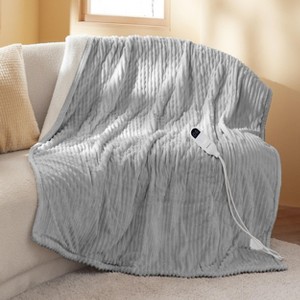 Electric Heated Blanket Soft & Washable Ribbed Flannel - 1 of 4