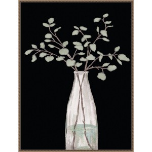 32"x42" Modern Floral on Black II by Elizabeth Medley Framed Canvas Wall Art Print Bronze - Amanti Art: Polystyrene Frame, Lithograph Medium - 1 of 4
