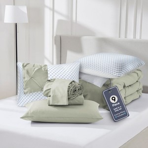 Nestl Comforter Set, 9 Piece Pinch Pleated Bedding Set, Bed in a Bag, All season Bed Set with Cooling Pillows - 1 of 4