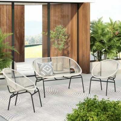 3-Piece Wicker Patio Conversation Set with 2 Arm Chairs and Loveseat, Outdoor Furniture for Balcony or Small Space – The Pop Home