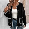 Coolmee Women's Tweed Coat Open Front Button Down Long Sleeve Jacket Loose Casual Jackets with Pockets - 3 of 4