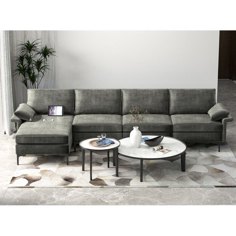 Costway Modern Modular L-shaped Sectional Sofa w/ Reversible Chaise & 4 USB Ports, 3 of 11
