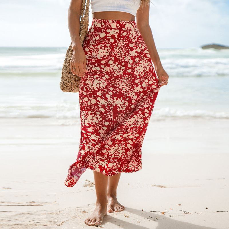 Women's Red & Yellow Floral Maxi Skirt - Cupshe, 5 of 8