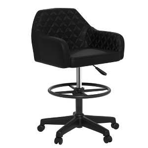 VECELO Height Adjustable Office Chair PU Leather Desk Chair Ergonomic Swivel Stool with Back and Arm Black/Brown/White - 1 of 4