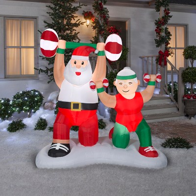 Christmas Inflatable Santa and Mrs. Claus Workout Scene