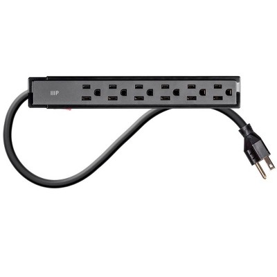 Black Heavy Duty 6 Outlet Surge Protector Power Strip