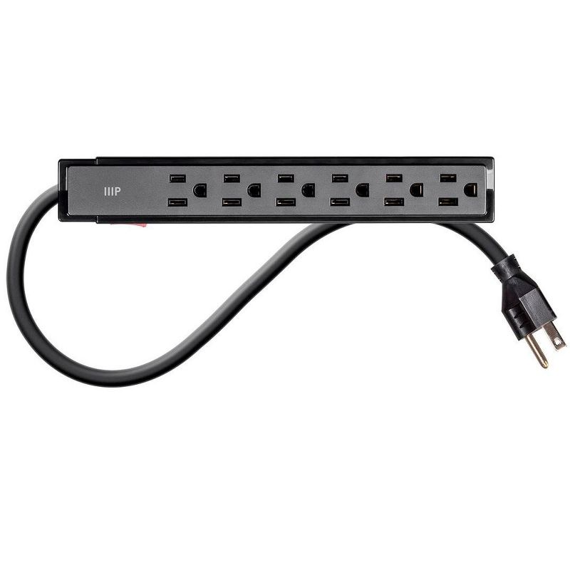 Monoprice 6 Outlet Surge Protector Power Strip - 2 Feet - Black (2 Pack) Heavy Duty Cord | UL Rated, 201 Joules, 1800-watt capacity, 3 of 7