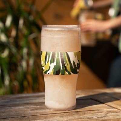 Green Camo Double Walled Freezable Beer Glass, 16oz