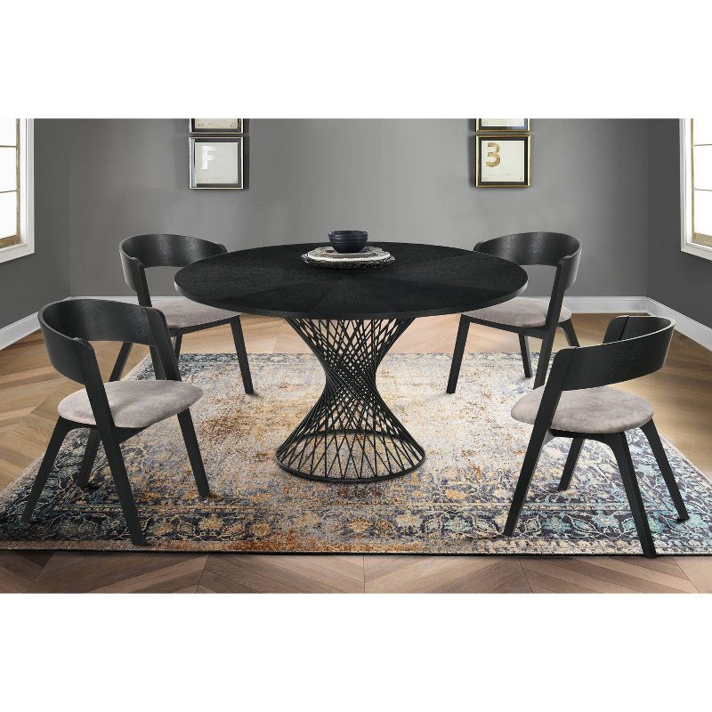 54&#34; Cirque Round Metal Pedestal Dining Table Black Wood - Armen Living, 4 of 7