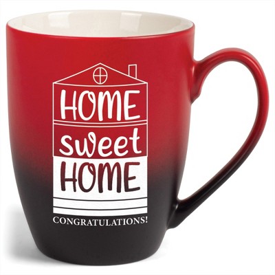 Elanze Designs 12 Ounce Ceramic Decorative Laser Engraved Giftable Novelty Tea Coffee Cup Mug Red and Black Home Sweet Home Congratulations!