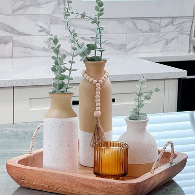 Modern Farmhouse Ceramic Vases Set of 3 in White and Tan
