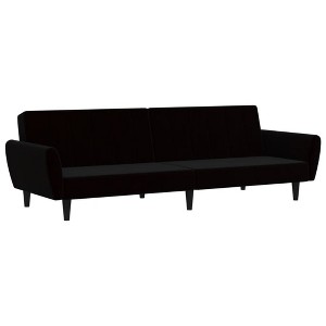 vidaXL Black Velvet 2-Seater Sofa Bed - Convertible Loveseat Sleeper Couch, Sturdy Wooden Frame, Versatile Furniture for Home and Office - 1 of 4
