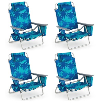 Tangkula 4 PCS Beach Chair 5-Position Outdoor Reclining Chairs w/ Head Pillow & Storage Bag
