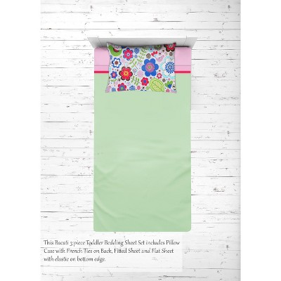 Bacati - Botanical Pink Multicolor 3 pc Toddler Sheet Set