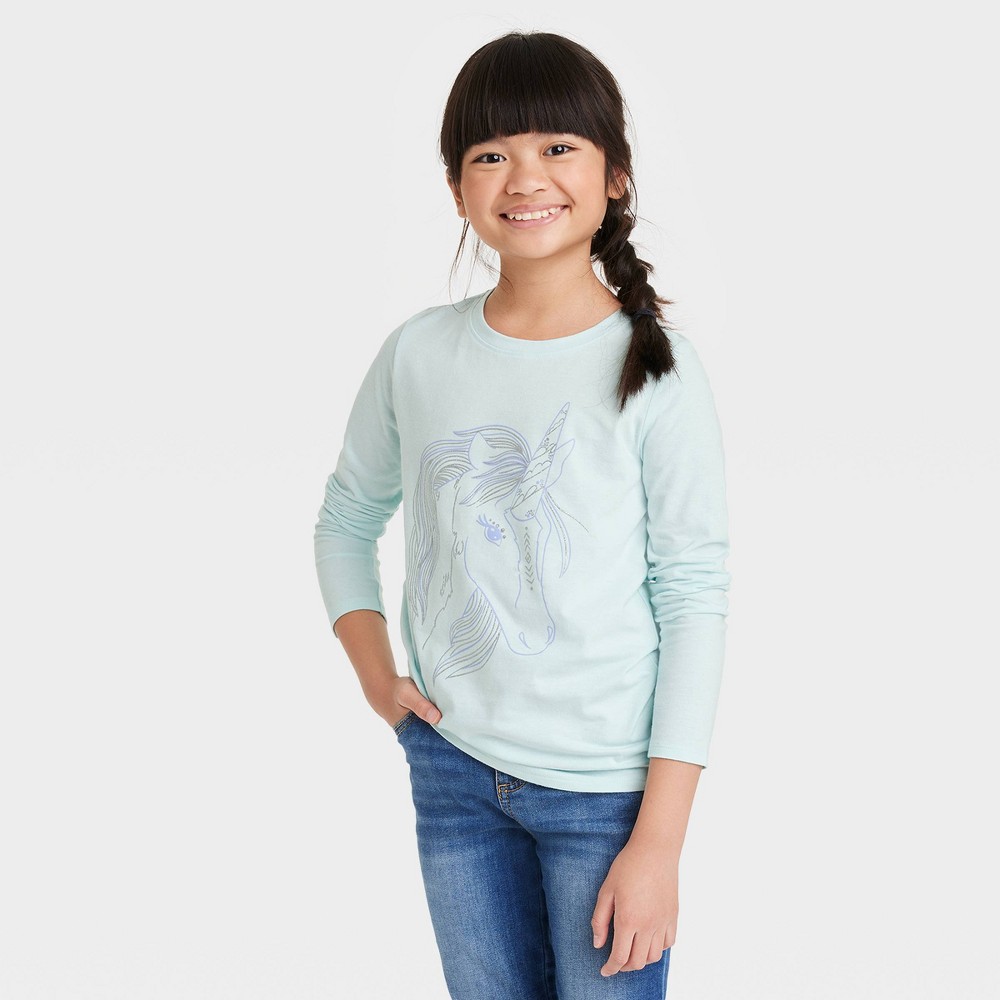 Girls' Unicorn Long Sleeve Graphic T-Shirt - Cat & Jack Turquoise Blue XS