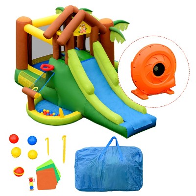 Tangkula Inflatable Bounce House Jungle Jumping Bouncer Double Slides Park w/ Blower