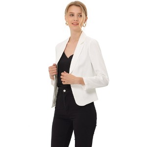 INSPIRE CHIC Women's Open Front Office Long Sleeve Lightweight Printed Floral Crop Suit Blazer - 1 of 4