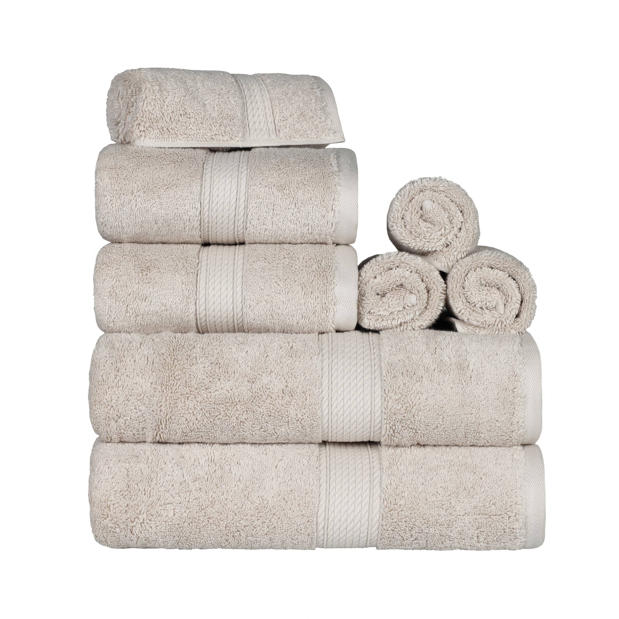 Luxury Egyptian Cotton Heavyweight Ultra-Plush 8 Piece Towel Set, Stone - Blue Nile Mills