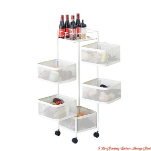 5 Tier Rotating Kitchen Storage Rack, Metal Mesh Rolling Cart Organizer w/ Top Lid, Organizador de Frutas Y Verduras for Fruit Vegetable Grocery - 1 of 4