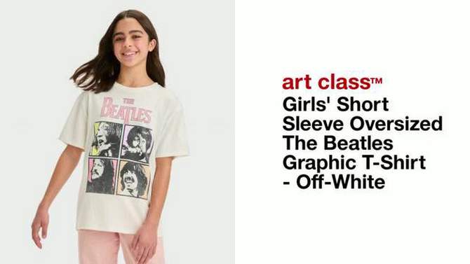 Girls' Short Sleeve Oversized The Beatles Graphic T-Shirt - art class™ Off-White, 2 of 5, play video